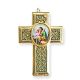 40x28mm St. Joseph Cross Locket W/ Rose Miniature Rosary Italian Quality Enamel on Antiqued Gold Tone Base 2pcs